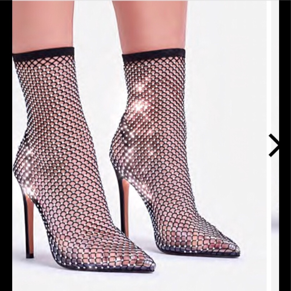 KRYSTAL BLACK DIAMANTE FISHNET HEELS